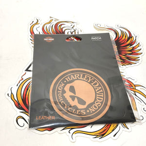NEW Genuine Harley 3" Leather Willie G Skull Round Emblem Patch Brown 8015961