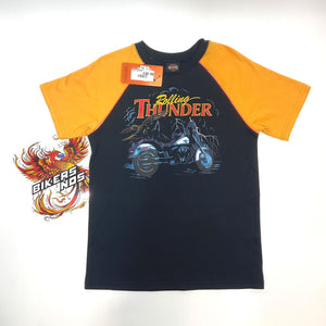 NEW Harley Kids Boys 12/14 Thunder Short Sleeve Shirt Black/Orange 1091526