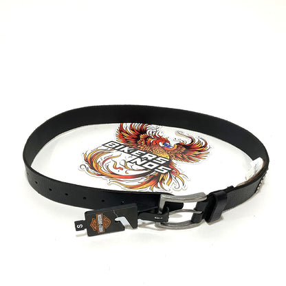 Harley Woman's Small Heat Embossed Logo Genuine Leather Belt Black BMW014/08S