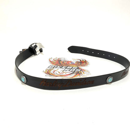 NEW Harley Woman's Medium Embossed H-D Turquoise Stone Leather Belt BMW021/01M