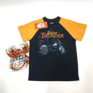 NEW Harley Kids Boys 4/5 Thunder Short Sleeve Shirt Black/Orange- 4/5 1081526
