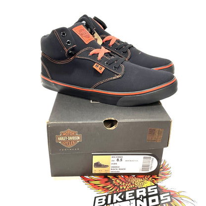 NEW Harley Men's Size 8.5 Wrenford Black/Orange 3.5-Inch Sneakers D93898-8.5