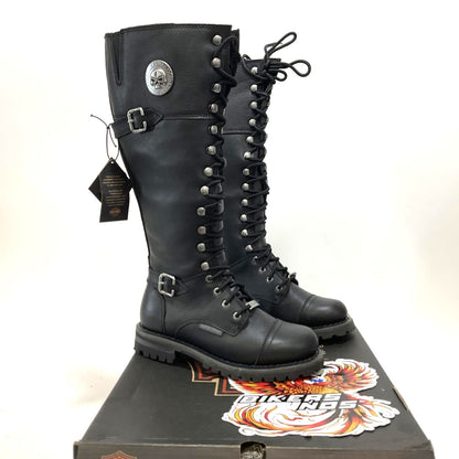 NEW Harley SZ 6.5 Womens Beechwood Skull Black Waterproof Biker Boots D87283-6.5