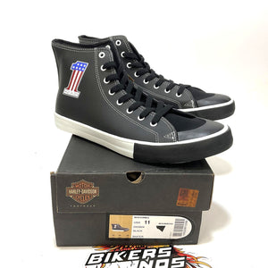 NEW Harley Mens Size 11 Baxter High-Top #1 Black Leather Sneakers D93904-11