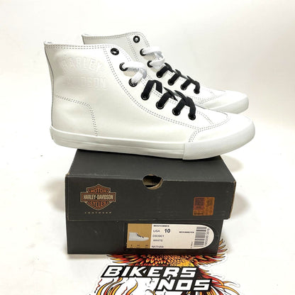 NEW Harley Mens Size 10 Nathan High-Top White Leather Sneakers D93901-10