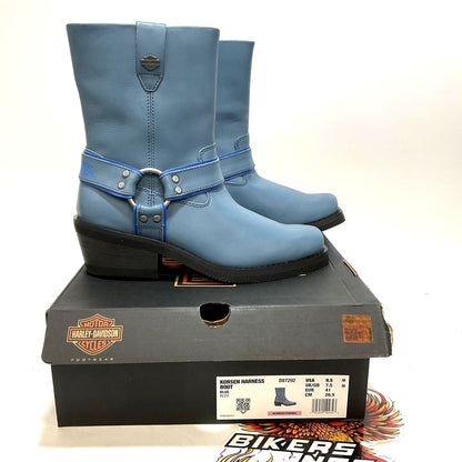 NEW Harley Womens Size 9.5 Korsen Western Styled Blue Harness Boots D87292-9.5