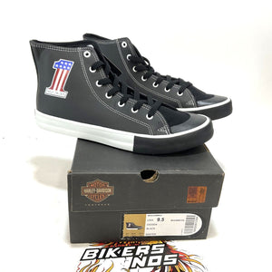 NEW Harley Mens Size 9.5 Baxter High-Top #1 Black Leather Sneakers D93904-9.5