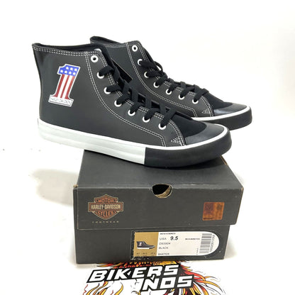 NEW Harley Mens Size 9.5 Baxter High-Top #1 Black Leather Sneakers D93904-9.5
