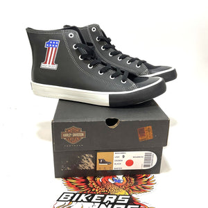 NEW Harley Mens Size 9 Baxter High-Top #1 Black Leather Sneakers D93904-9