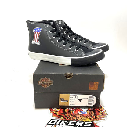 NEW Harley Size 8.5 Mens Baxter High-Top #1 Black Leather Sneakers D93904-8.5