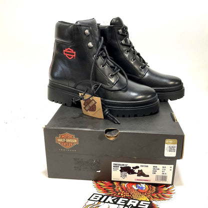 NEW Harley Womens Size 9.5 Tressler Black with Red Logo Fashion Boots D87288-9.5