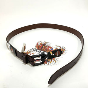 NEW Harley Mens 44" Tooled Flames HD Logo Genuine Leather Belt Brown BMM031/0144