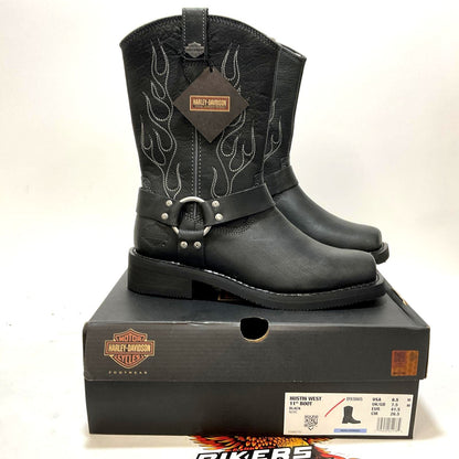 NEW Harley Mens Size 8.5 Hustin West 11-Inch Black Motorcycle Boots D93865-8.5