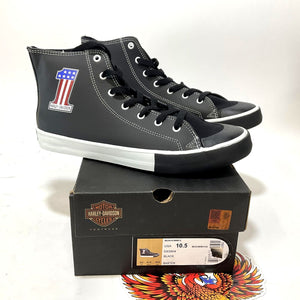 NEW Harley Size 10.5 Mens Baxter High-Top #1 Black Leather Sneakers D93904-10.5