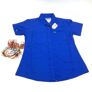 NEW Genuine Dixxon Harley Women's Medium Executive Party Shirt Blue PS-EXECB-WMD
