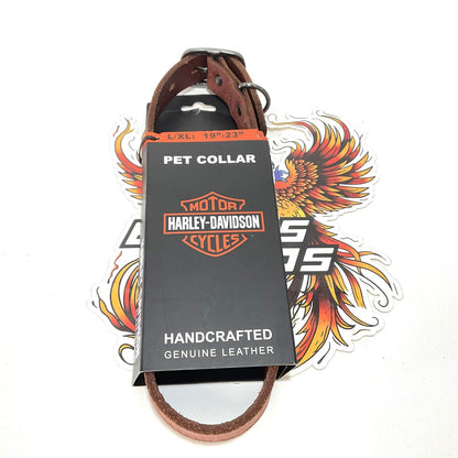 NEW Harley Brown Leather Embossed 19-23" Adjustable Pet Dog Collar MP200/35L