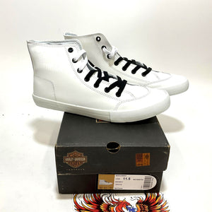 NEW Harley Mens Size 11.5 Nathan High-Top White Leather Sneakers D93901-11.5