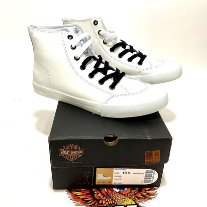 NEW Harley Mens Size 10.5 Nathan High-Top White Leather Sneakers D93901-10.5