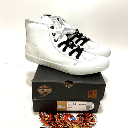 NEW Harley Mens Size 9.5 Nathan High-Top White Leather Sneakers D93901-9.5