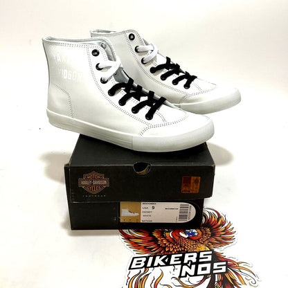 NEW Harley Mens Size 9 Nathan High-Top White Leather Biker Sneakers D93901-9