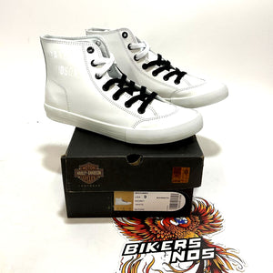 NEW Harley Mens Size 9 Nathan High-Top White Leather Biker Sneakers D93901-9