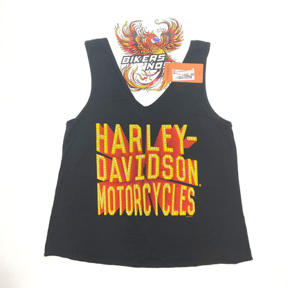 NEW Harley Womens Large Embellished Retro V-Neck Tank Top Black HT4821BLK-LG