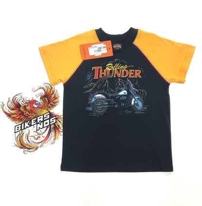 NEW Harley-Davidson Boys 4/5T Thunder Short Sleeve Shirt Black/Orange 071526