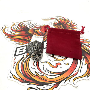 NEW Genuine Hair Glove Indian Skull Feathers Ring Size 15 00080