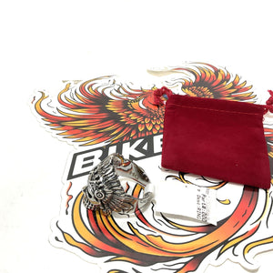 NEW Genuine Hair Glove Indian Skull Feathers Ring Size 15 00080