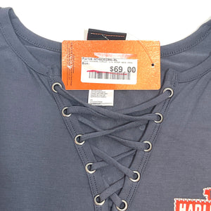 Harley Womens XL Winner Circle Long Sleeve Laced V-Neck Shirt Gray HT4835IRN-XL