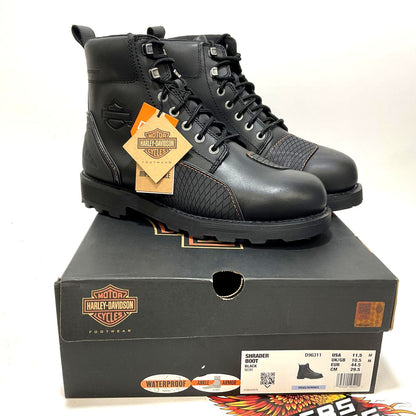 NEW Harley SZ11.5  Mens Shrader 6" Black Waterproof Motorcycle Boots D96311-11.5