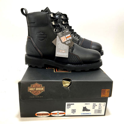 NEW Harley Size 8.5 Mens Shrader 6" Black Waterproof Motorcycle Boots D96311-8.5