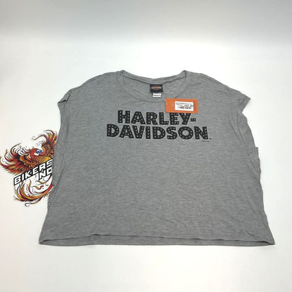 NEW Women 2X Gray Studded Crew Neck Harley-Davidson Shirt HT4848HGY-2X