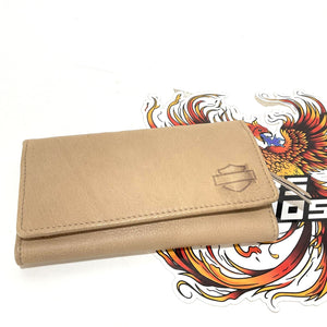 NEW Harley Bar & Shield Washed Leather Mens Tri-Fold Wallet Brush MWM057/39