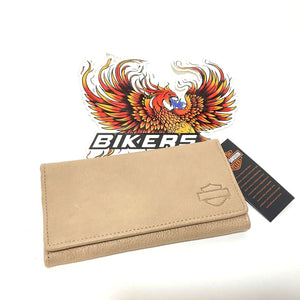 NEW Harley Bar & Shield Washed Leather Mens Tri-Fold Wallet Brush MWM057/39