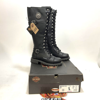 NEW Harley SZ 5.5 Womens Beechwood Skull Black Waterproof Biker Boots D87283-5.5
