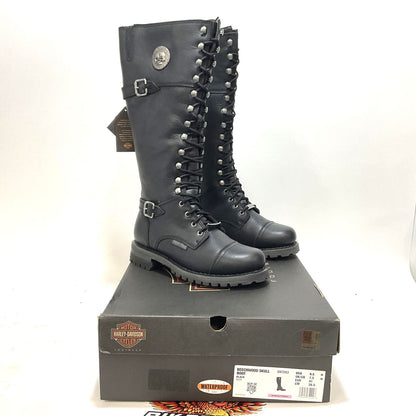 NEW Harley SZ 9.5 Womens Beechwood Skull Black Waterproof Biker Boots D87283-9.5