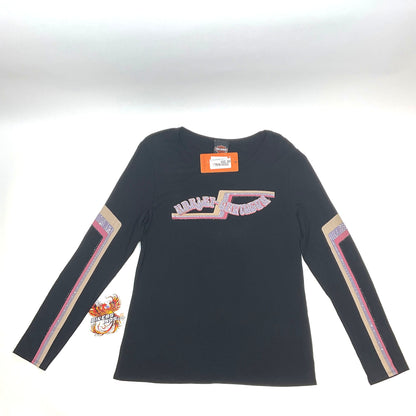 NEW-Harley Groovy Ride Women's 1X Long Sleeve Crew Neck Shirt Black HT4950BLK-1X