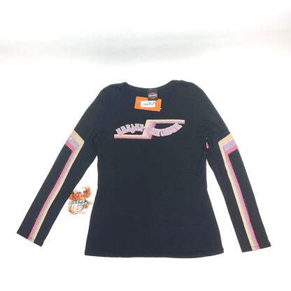 NEW Harley Groovy Ride Women's XL Long Sleeve Crew Neck Shirt Black HT4950BLK-XL