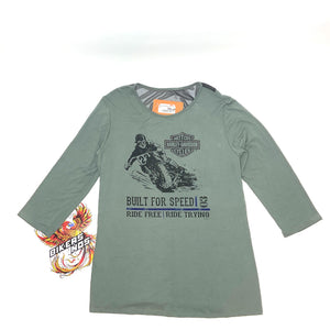 Harley Womens 2X Break Out Scoop Neck 3/4 Sleeve Shirt Olive Green HT4783OLG-2X