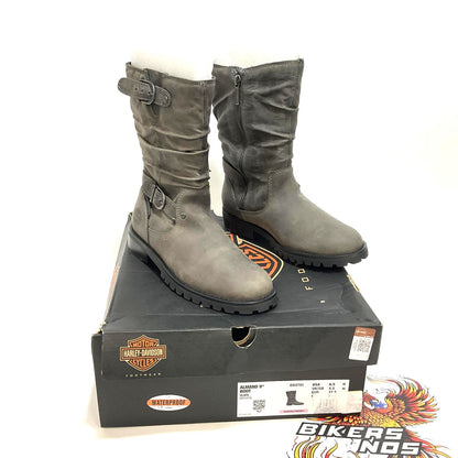 NEW Harley Womens Size 6.5 Almand WP Slate 9" Slouch Biker Boots D84791-6.5