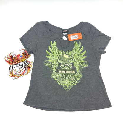 NEW Harley Womens Size XL Stone Roses Short Sleeve Shirt Gray HT4917CGY-XL