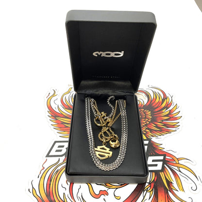 NEW Harley Women's MultiLayers Two Tone Dangle Necklace Pack Silver/Gold HDN0506