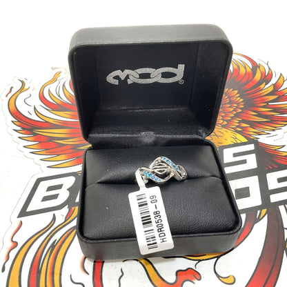 NEW Harley Womens Size 9 Interlock Blue Bling Stone Ring Sterling Silver HDR0538