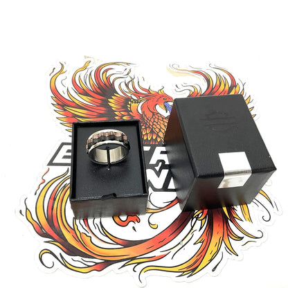 NEW Harley Mens Size 11 Curved Tri Tone Stack Ring Stainless Steel Black/Brown