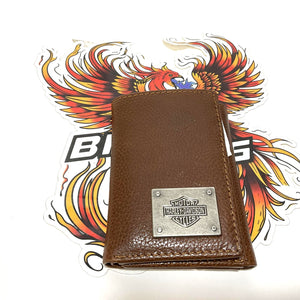 Harley Mens Bar & Shield Plate Tri-Fold Leather Wallet Yellow Brown MWM044/15