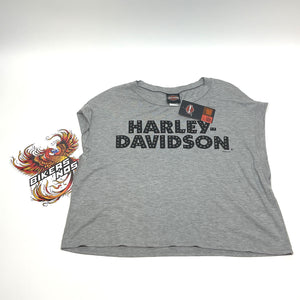 NEW Women 1X Gray Studded Crew Neck Harley-Davidson Shirt HT4848HGY-1X