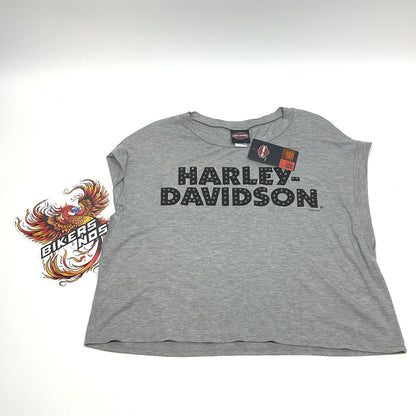 NEW Women 1X Gray Studded Crew Neck Harley-Davidson Shirt HT4848HGY-1X