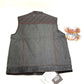 Unik International Mens Size Large Denim Leather Vest Red Stitching 6678-LG