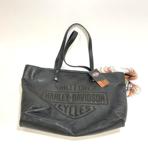 NEW Harley Washed Bar & Shield Logo Leather Tote Bag Purse Black MHW069/08